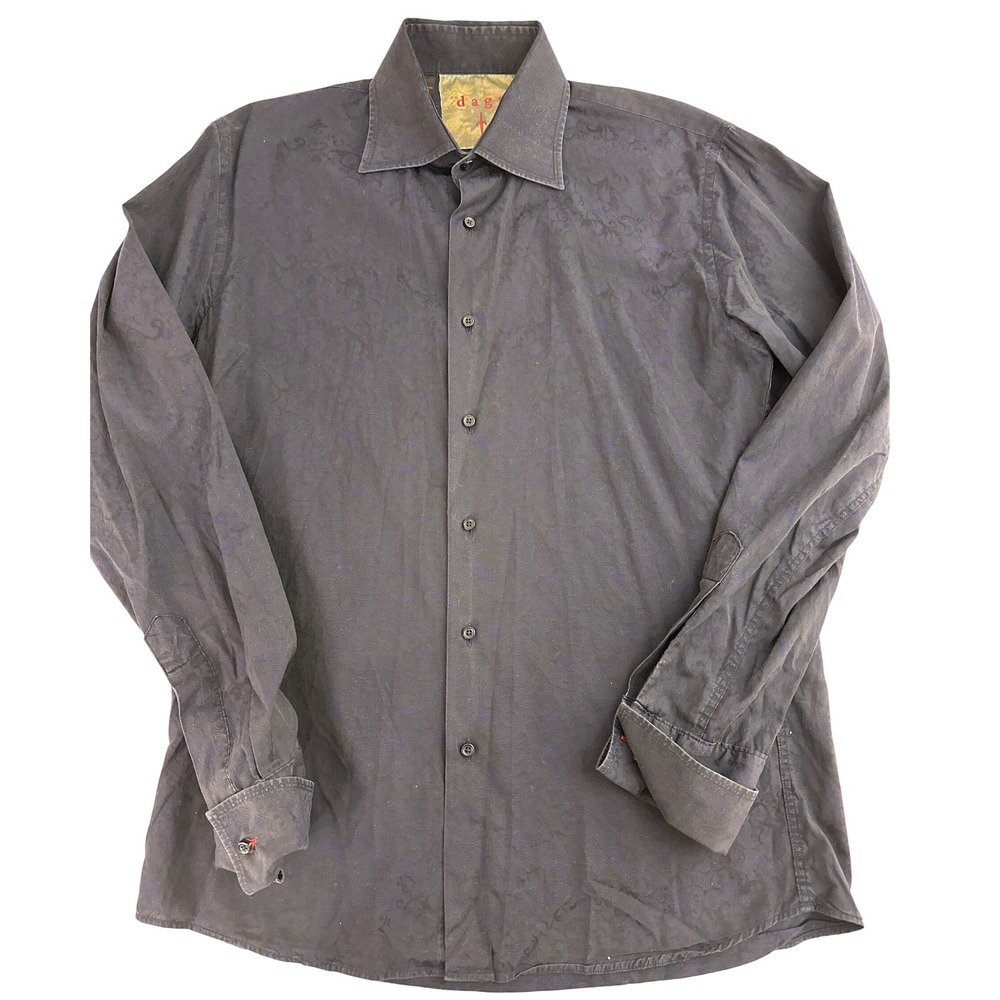 Dagr Men's 15 1/2 39 Dress Shirt Long Sleeve Button Down Blue Patterned Grunge
